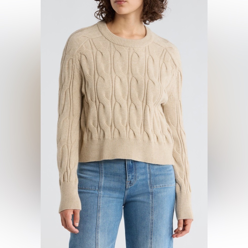 Vigoss Cable Stitch Crewneck Sweater in Oatmeal Size Large NWT